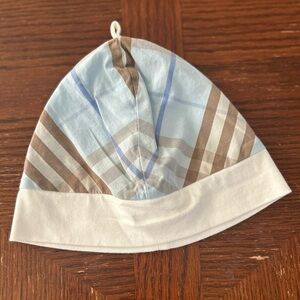 Vintage BURBERRY Baby Boy Hat- Blue/Tan Gingham Check Size 46cm/ 9 Months
